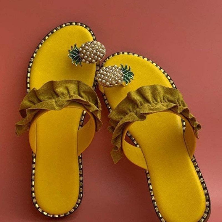 Pineapple Pearl Womens Slippers Flat Toe Casual Beach Slides Silver Juneberry