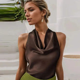 HXAO Top Women Halter Satin Women Tops Backless Corset Top Vest Yellow AliExpress