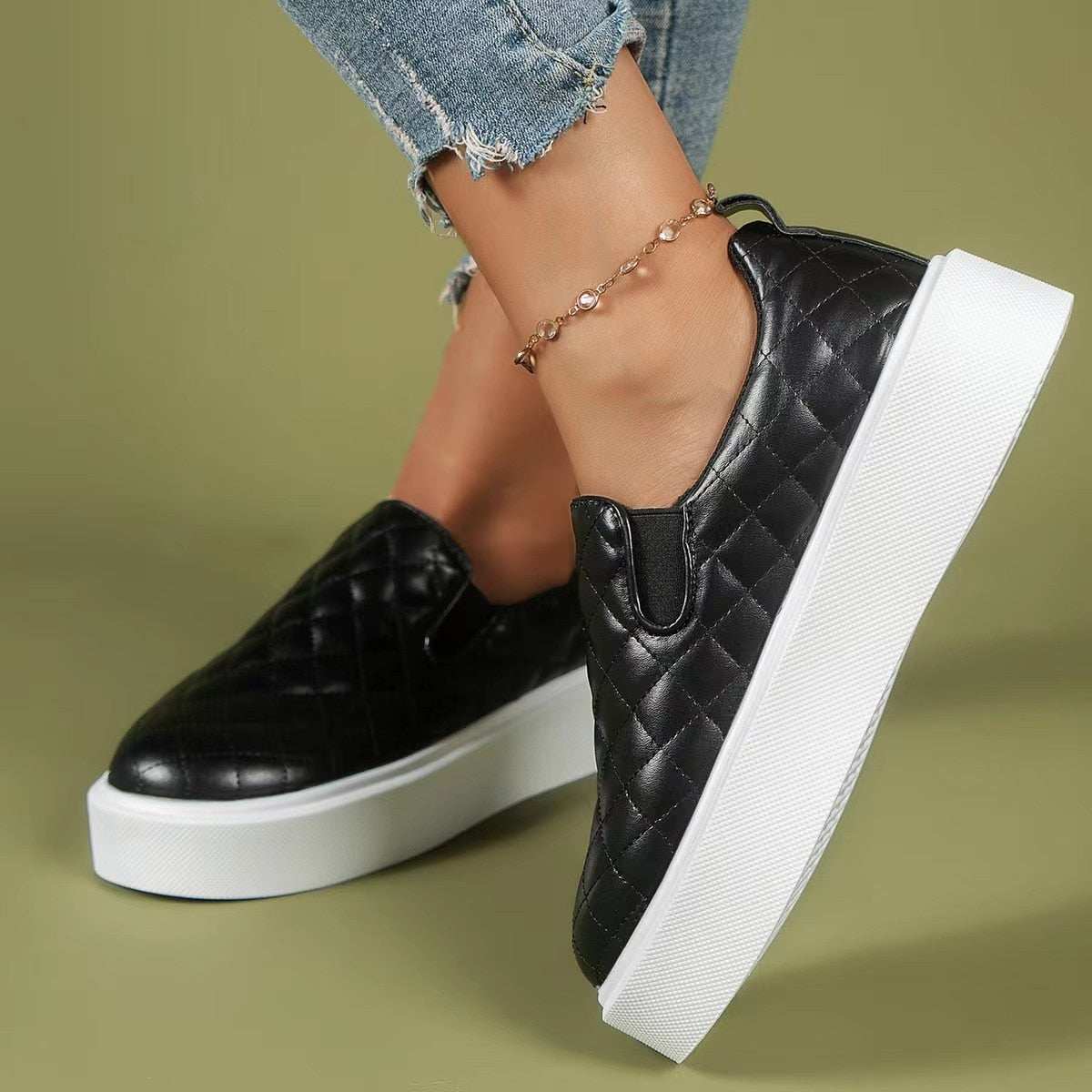 Slip-on Casual Platform Shoes Lightweight Flats Loafers Black/White – Sneakers Coffee Jasper