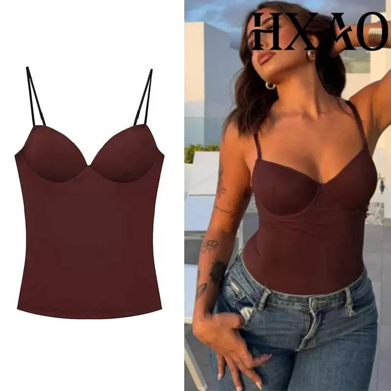 HXAO Woman Tops Corset Crop Top Women Sleeveless Black Brown Top With AliExpress