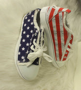 Star Striped Lace Up Sneakers Round Toe Casual Shoes Silver Juneberry