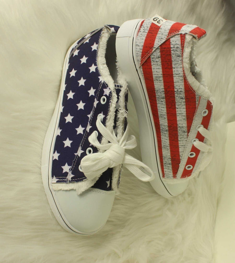 Star Striped Lace Up Sneakers Round Toe Casual Shoes Silver Juneberry