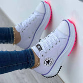 Baskets à lacets plates en toile pour chaussures de sport casual avec tableau des tailles.