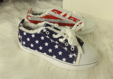 Star Striped Lace Up Sneakers Round Toe Casual Shoes Silver Juneberry