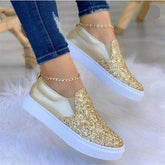 Moccasins Glitter Flat Female Loafers Shoes Rose Gold/Black/Gold Silver Juneberry