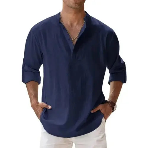 Streetwear Men Lightweight Shirts Long Sleeve Henley Cotton Linen AliExpress