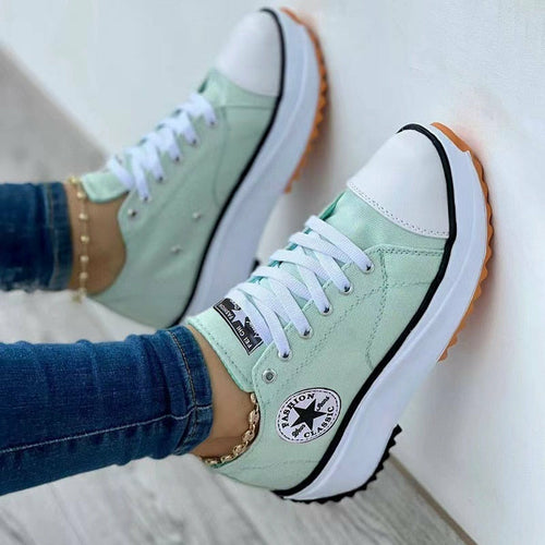 Flat Lace-Up Sneakers Pattern Canvas Shoes Casual  Sport Shoes Silver Juneberry