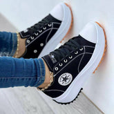 Flat Lace-Up Sneakers Pattern Canvas Shoes Casual  Sport Shoes Silver Juneberry