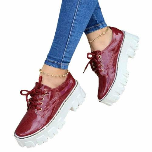 Thick Heel Flat Platform Oxford Women Shoes Pink/Red/Black – Women&