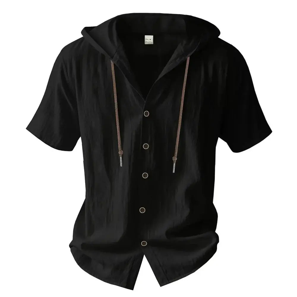 Cotton Linen Shirt for Men Hooded Short Sleeve Solid Color Breathable AliExpress