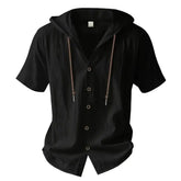 Cotton Linen Shirt for Men Hooded Short Sleeve Solid Color Breathable AliExpress