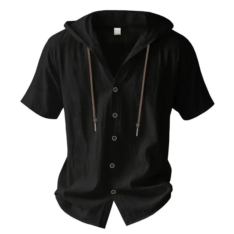 Cotton Linen Shirt for Men Hooded Short Sleeve Solid Color Breathable AliExpress