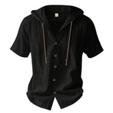 Cotton Linen Shirt for Men Hooded Short Sleeve Solid Color Breathable AliExpress