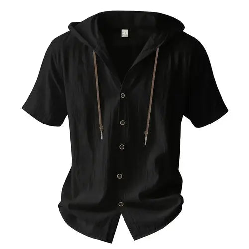 Cotton Linen Shirt for Men Hooded Short Sleeve Solid Color Breathable AliExpress