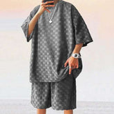 Men Leisure Oversized Two-piece shorts Set Raspberry Eurybia