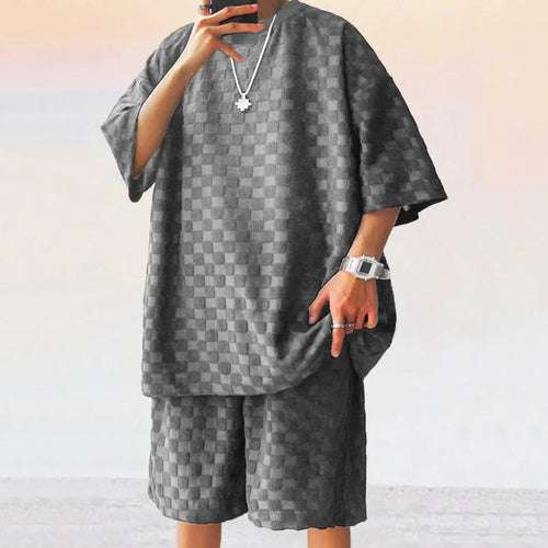 Men Leisure Oversized Two-piece shorts Set Raspberry Eurybia