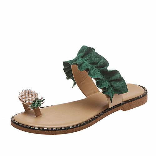 Pineapple Pearl Womens Slippers Flat Toe Casual Beach Slides Silver Juneberry