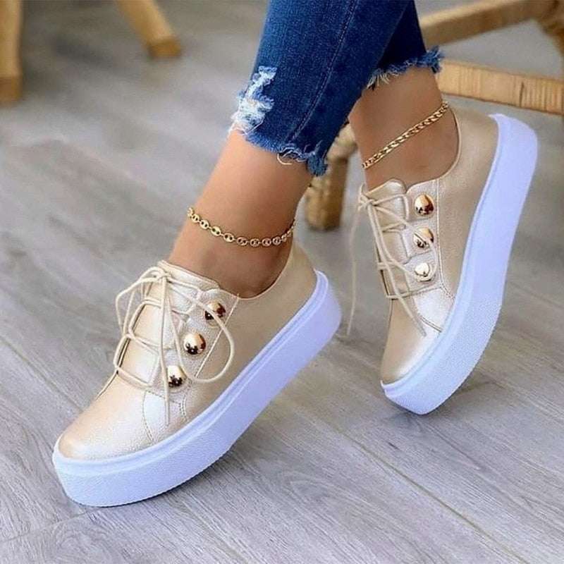 Light Breathable Casual Female Flat Shoes Rose Gold /White/Gold/Black – Women&