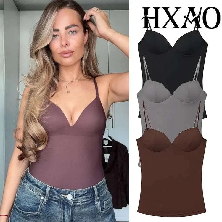 HXAO Woman Tops Corset Crop Top Women Sleeveless Black Brown Top With AliExpress