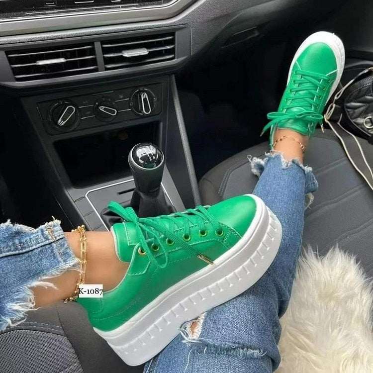 Chaussures femme plates décontractées avec plateforme, guide des tailles en cm, pouces, US et EU.