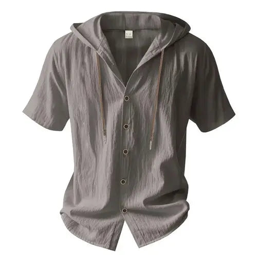 Cotton Linen Shirt for Men Hooded Short Sleeve Solid Color Breathable AliExpress
