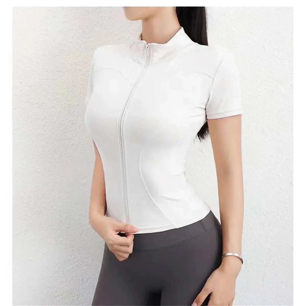 Casual Slim Sports Coat For Women Short Sleeve Solid Zipper Tops AliExpress
