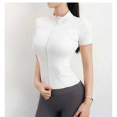 Casual Slim Sports Coat For Women Short Sleeve Solid Zipper Tops AliExpress