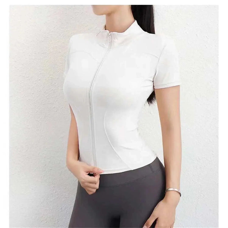 Casual Slim Sports Coat For Women Short Sleeve Solid Zipper Tops AliExpress