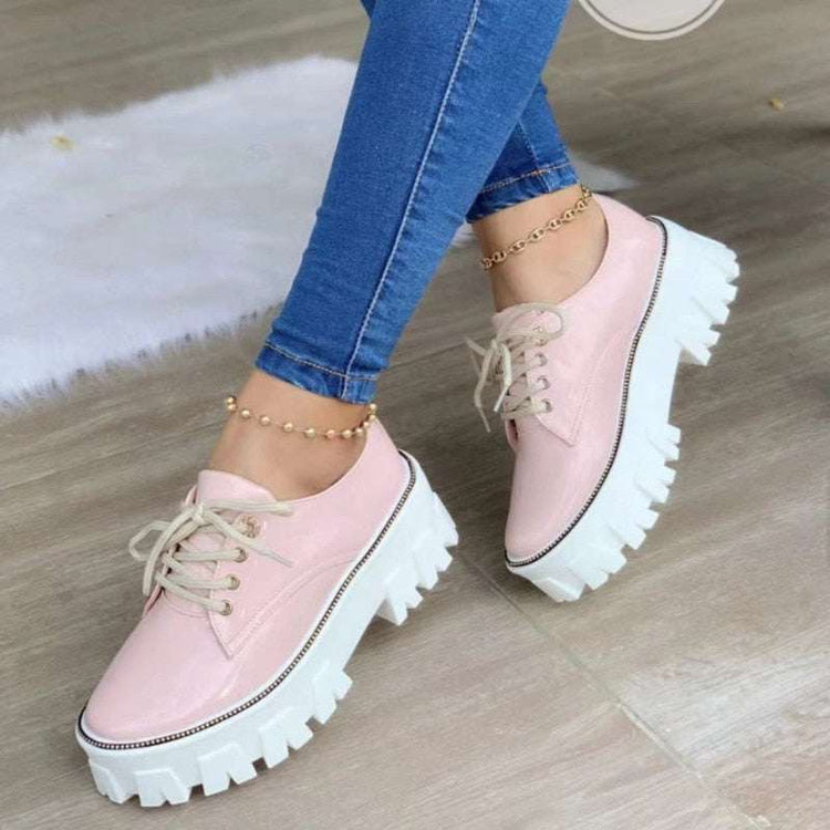 Thick Heel Flat Platform Oxford Women Shoes Pink/Red/Black – Women&