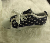 Star Striped Lace Up Sneakers Round Toe Casual Shoes Silver Juneberry