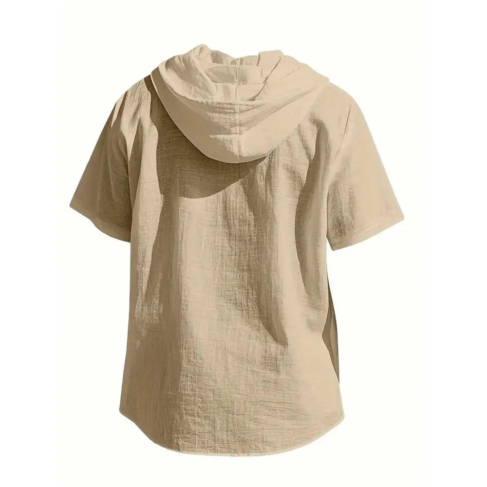 Cotton Linen Shirt for Men Hooded Short Sleeve Solid Color Breathable AliExpress