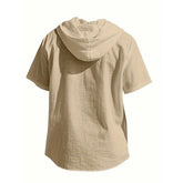 Cotton Linen Shirt for Men Hooded Short Sleeve Solid Color Breathable AliExpress