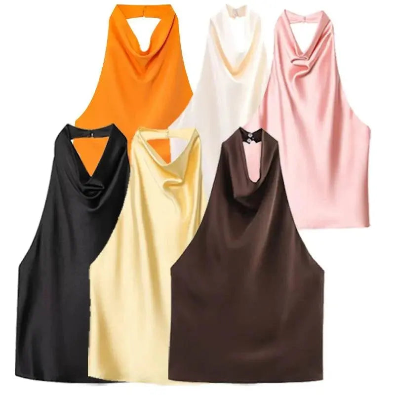 HXAO Top Women Halter Satin Women Tops Backless Corset Top Vest Yellow AliExpress