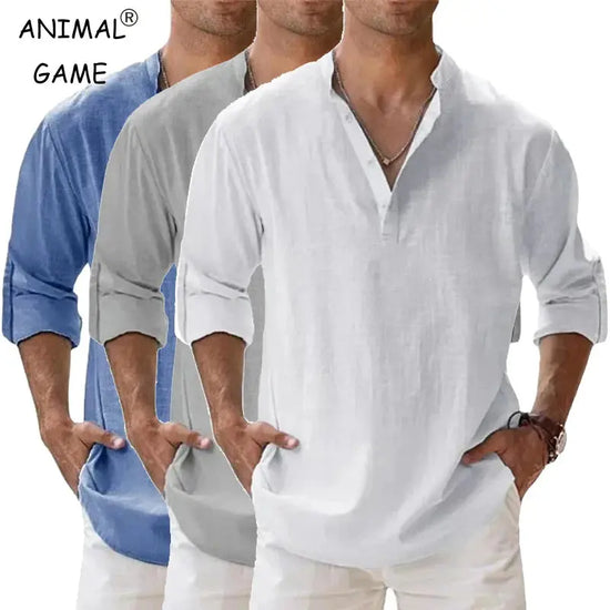 Streetwear Men Lightweight Shirts Long Sleeve Henley Cotton Linen AliExpress