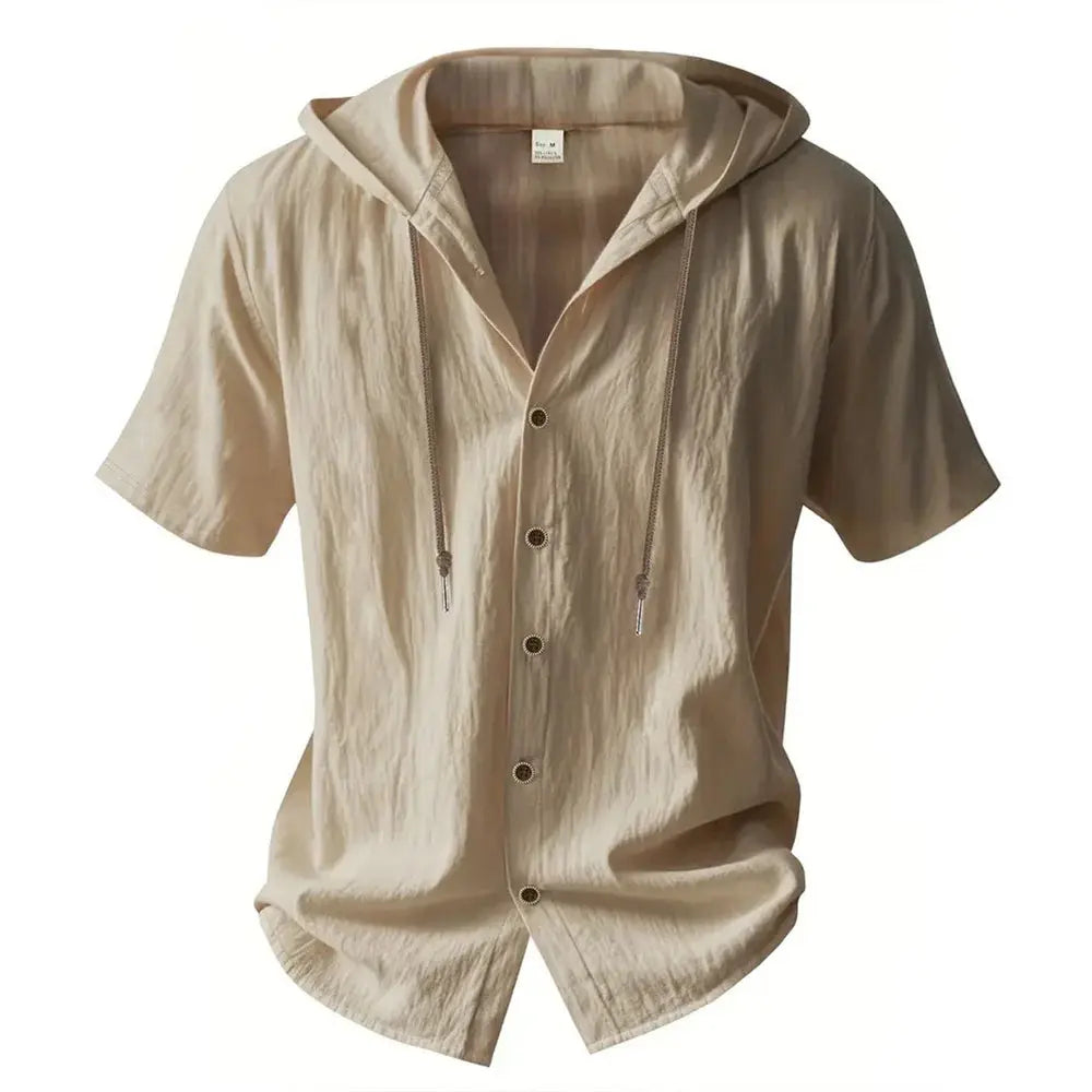 Cotton Linen Shirt for Men Hooded Short Sleeve Solid Color Breathable AliExpress