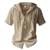 Cotton Linen Shirt for Men Hooded Short Sleeve Solid Color Breathable AliExpress