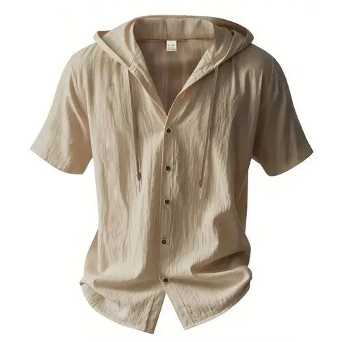 Cotton Linen Shirt for Men Hooded Short Sleeve Solid Color Breathable AliExpress