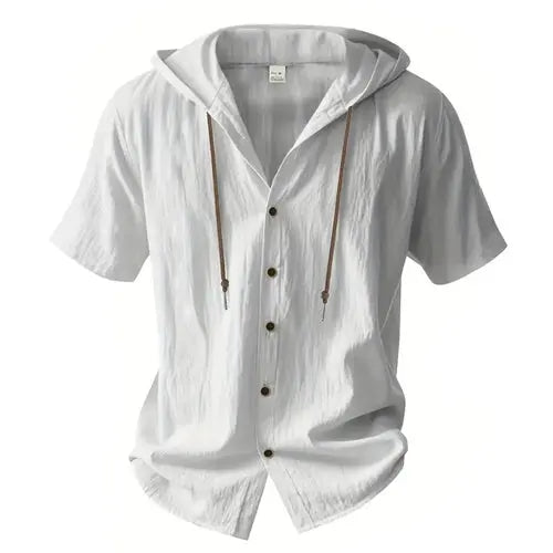 Cotton Linen Shirt for Men Hooded Short Sleeve Solid Color Breathable AliExpress