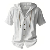 Cotton Linen Shirt for Men Hooded Short Sleeve Solid Color Breathable AliExpress