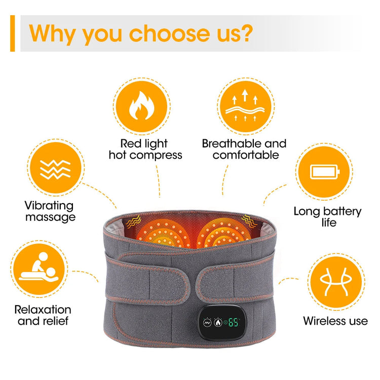 Heat Therapy Lumbar Brace Support Massager Waist Massager Back Belt Maroon Asteria