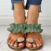 Pineapple Pearl Womens Slippers Flat Toe Casual Beach Slides Silver Juneberry