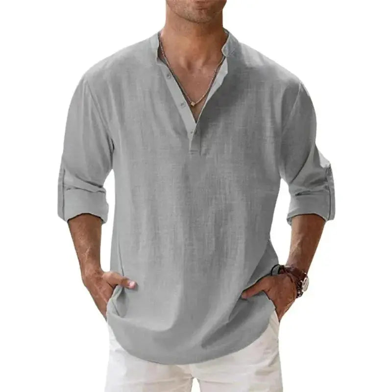Streetwear Men Lightweight Shirts Long Sleeve Henley Cotton Linen AliExpress