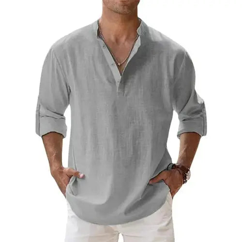 Streetwear Men Lightweight Shirts Long Sleeve Henley Cotton Linen AliExpress