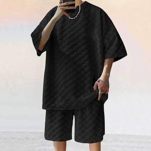 Men Leisure Oversized Two-piece shorts Set Raspberry Eurybia