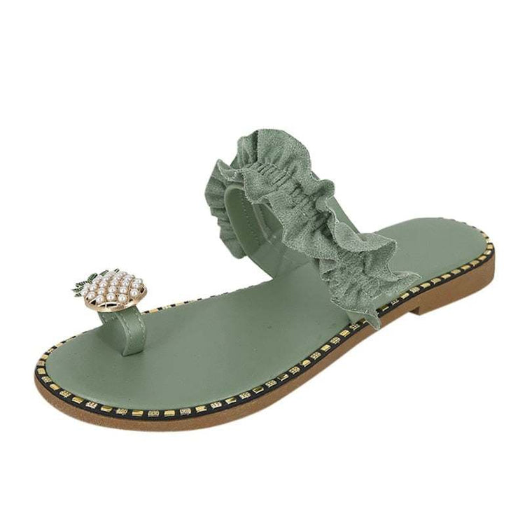 Pineapple Pearl Womens Slippers Flat Toe Casual Beach Slides Silver Juneberry