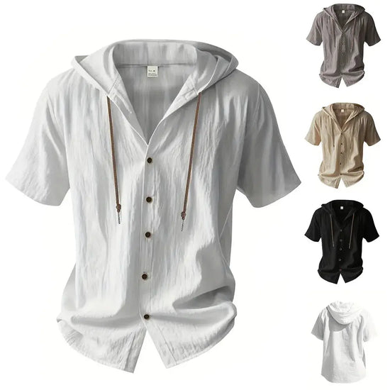 Cotton Linen Shirt for Men Hooded Short Sleeve Solid Color Breathable AliExpress