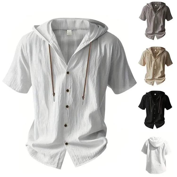 Cotton Linen Shirt for Men Hooded Short Sleeve Solid Color Breathable AliExpress