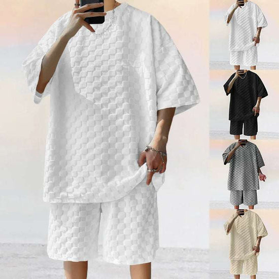 Ensemble décontracté oversize pour hommes avec short et t-shirt léger à col rond et poches