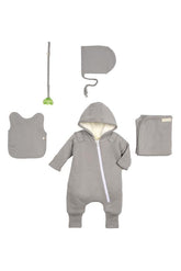 Smart Cuddly Jumpsuit + Bib - Gray Fuchsia Milo
