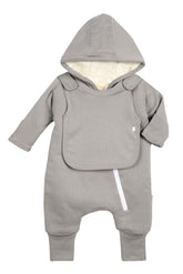 Smart Cuddly Jumpsuit + Bib - Gray Fuchsia Milo